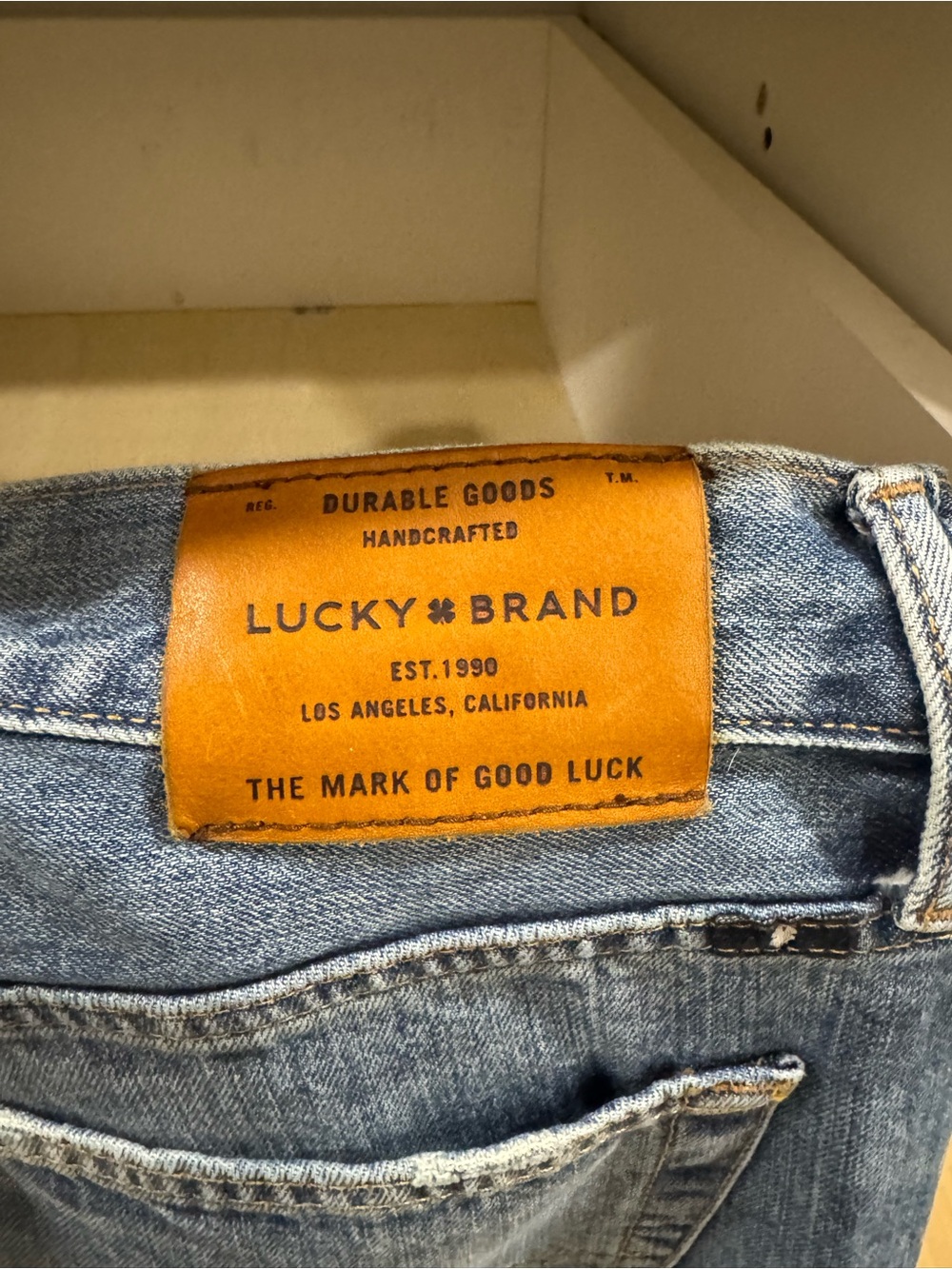 Lucky Brand Men's Light Wash Denim Jeans with Leather Patch